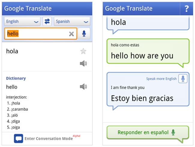 Переводчик Google Translate для Android - внешний вид